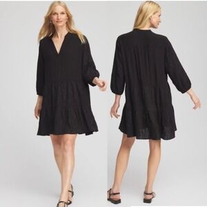 Chico's NWT Black Embroidered Eyelet Coverup Tunic Dress Large Resort Wear